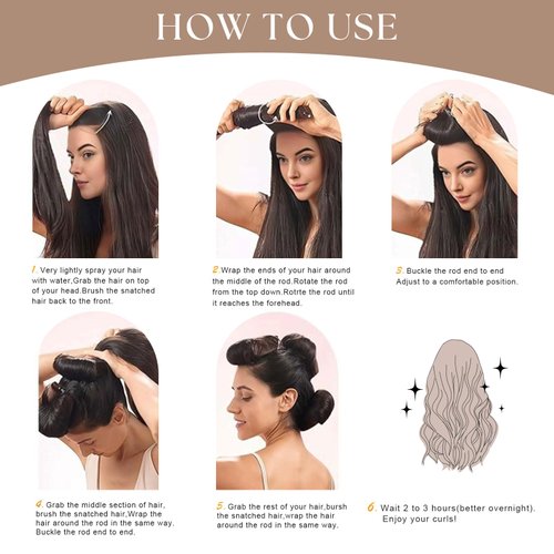 Heatless Hair Curler, 4PCS Time-saving Hair Curling Roller Rods, Women Bombshell Waves Curling Set with Silk Headscarf, Hair Curling Headband for Women Long Hair Curling in Home, Yoga, Sleeping Black