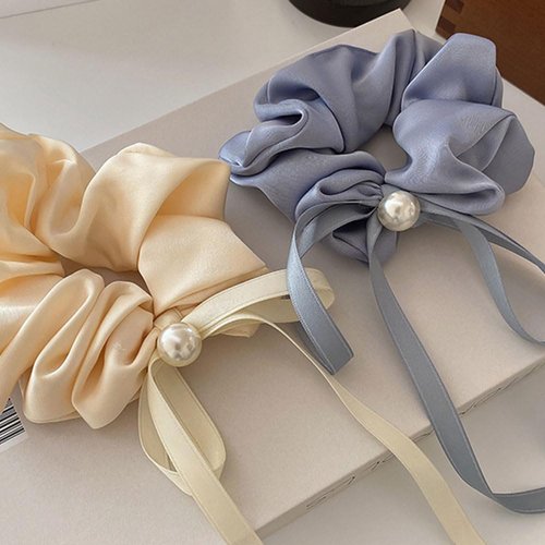 Wanchuan Elastic Hair Ties No Damage Scrunchy Satin Black Scrunchies Accessories Bows Ponytail Holder Thin Hair For Women Girls