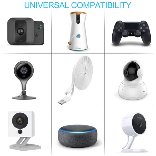 3 Pack 10FT Power Extension Cable Compatible with WyzeCam,WyzeCam Pan,WYZE Cam OG,Kasa Cam,Nest Cam,Blink,Cloud Cam,USB to Micro USB Durable Charging and Data Sync Cord for Security Camera(White)