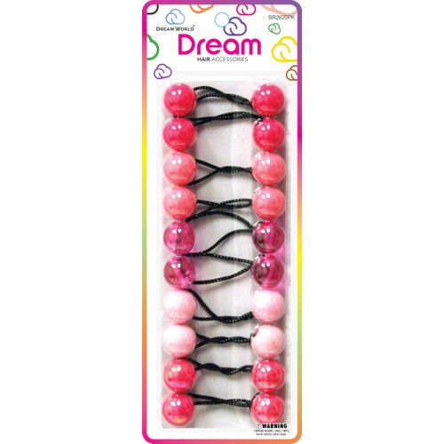 Dream World Ponytail Holder 20 MM Bead Assorted Shades of Pink 10 Piece Pack