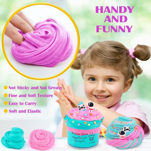 Two-Color Scented Slime, Funny Butter Slime, with 2 Fun Slime Add Ins, Pre-Made Slime for Kids, 6-12 Year Old Stress Relief Toys, Super Soft Party Favors Sludge Toy