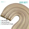 YoungSee Weft Real Human Hair Extensions, Blonde Highlight Soft Weft Extensions Human Hair Warm Ash Blonde Highlights Bleach Blonde Sew in Extensions Hair Extensions Weft 16Inch 100G