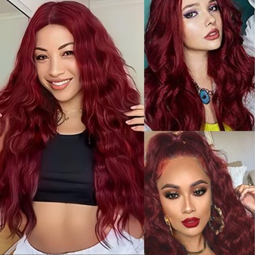 Salaibs Red Long Curly Wavy Wigs for Women Synthetic Lace Front Wigs Heat Resistant Natural Hair Wig for Halloween Daily party
