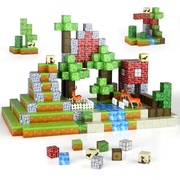 QCCX Magnetic Blocks, 101 PCS Build Blocks Cubes Set, Magnetic STEM Montessori Stacking Toys for Boys Girls Kids Ages 4 5 6 7 8 9+ Years Old (Farm-101pcs)