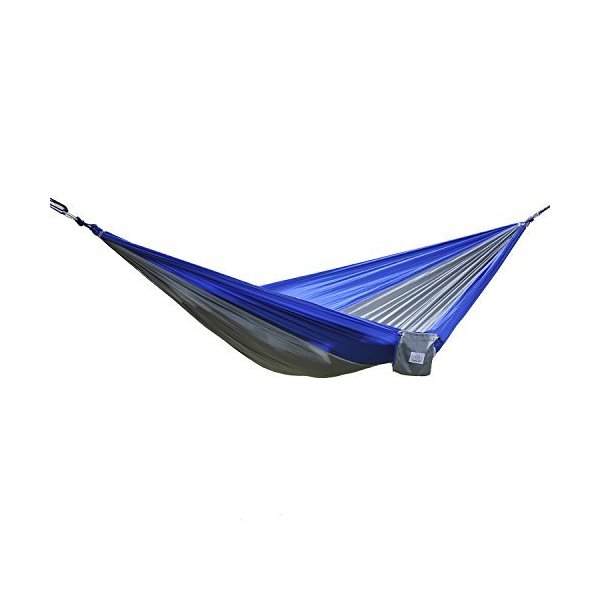 OuterEQ Portable Parachute Nylon Fabric Travel Camping Hammock Blue/Grey