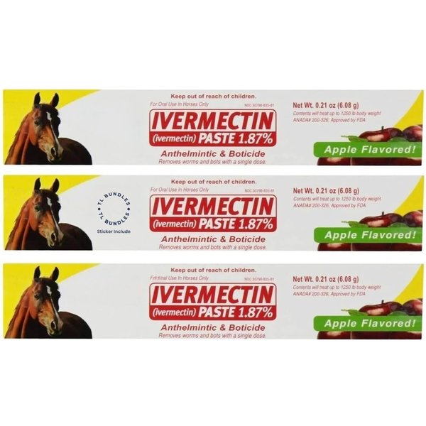 Ivermectin Paste - Horse Wormer 6.08 Grams (3-Pack) + TL Bundles Sticker Included