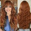 testar Auburn Wigs With Bangs Long Wavy Orange Brown Wigs For Women Auburn Red Wigs Copper Hair Wigs Heat Resistant Synthetic Wigs For Daily Use 26 IN