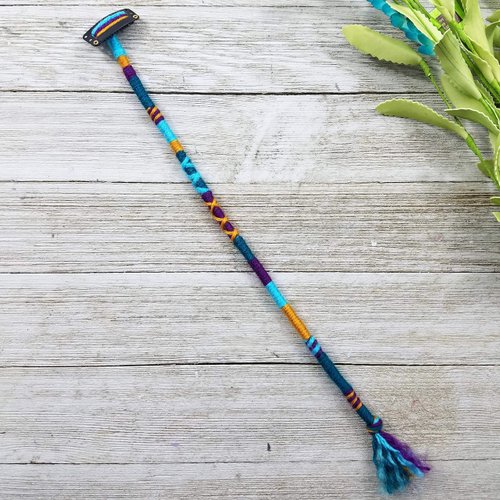 Turquoise, Purple and Gold Colorful Hair Clip In, Handmade Yarn Hair Extension