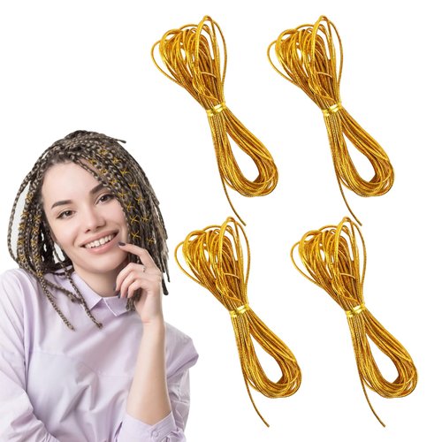 4 Pieces 5M Hair Strings for Braids Hair Accessory String, Hair Wrap String Dreadlock Braiding Rope Gold Braiding Hair Deco Styling Hair Braiding String for Hair Braiding Twist Gift Hang Tags