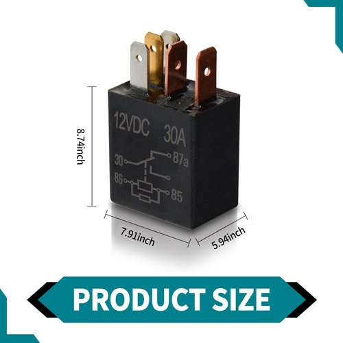 Flygun 4 PCS Car 5 Pin Relay Switch, 12V Multi-Purpose Relay, Nylon Car Motor System Plug, 30A Relay Without Backrest, Motor Replacement Kit, Universal for Most Cars, Trucks (Black)