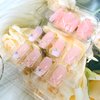 Press on Nails Square Medium French Tips 24Pcs Glossy Full Cover Artificial Pearl Fake Nails with Line Designs Reusable Coffin Acrylic False Nails Glue Stick on Fingernails with Charm for Women