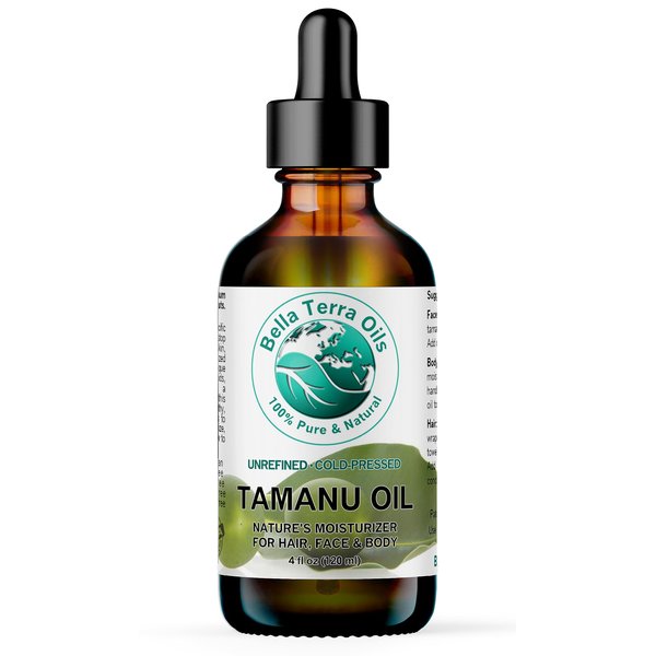 Bella Terra Oils - Organic Tamanu Oil 4 oz - A Treasure from Nature, Abundant in Calophyllic Acid & Delta-Tocotrienol (Vitamin E), Ultimate Skin Elixir