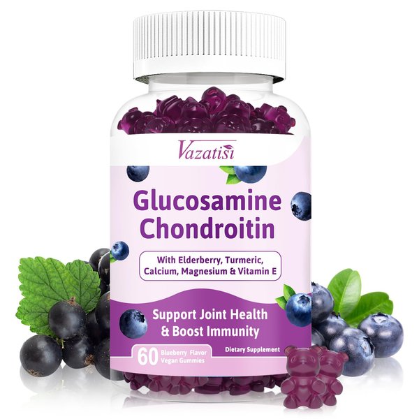 Vazatisi Sugar Free Glucosamine Chondroitin Gummies, 1500mg Glucosamine with MSM Calcium & Boswellia, Support Cartilage, Joint Structure & Tissue, Joint Support Supplement for Men and Women - 60 Cts
