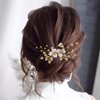 JONKY Flower Hair Comb Gold Leaf Headpieces Pearl Hair Pieces Bridal Hair Side Combs Wedding Hair Accessories for Bride and Bridesmaid