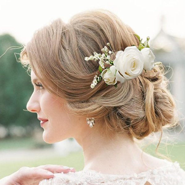 Fangsen Wedding Boho White Rose Flower Hair Comb Bridal Headpiece Floral Hair Accessories for Brides and Bridesmaids Silver