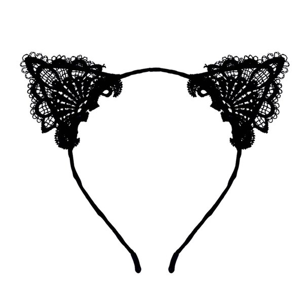 WLLHYF 1 PCS Lace Cat Ears Headband Black Halloween Costume Hairband Party Hoop Head Birthday Fancy Dress Headwear Festival Cosplay Hair Accessories for Women Girls (1)