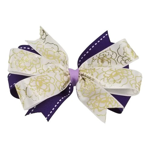 Gold Flowers & Purple Hair Bow