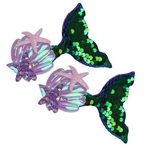 Mermaid Hairclip Mermaid Tail Hairpins Mermaid Shell Starfish Sequin Hair Accessories for Girls Women Pool Beach Party Gift (Blackish Green)