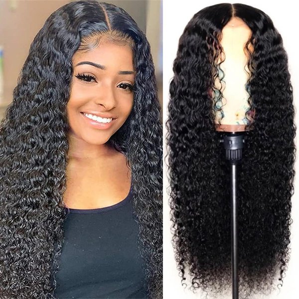 BASEMMAHER 28 Inch Long Curly Deep Wave Lace Front Wigs Synthetic Artificial Human Hair Pre Plucked for Black Women Lace Front Wigs Natural Hairline Human Hair Water Wave Wigs Heat Resistant Wigs