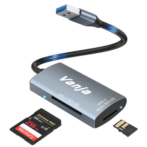 Vanja SD 4.0 Card Reader, 2 in 1 Memory Card Reader SD Card to USB Adapter, for Camera SD, SDXC, SDHC, MMC, RS-MMC, Micro SD, Micro SDXC, Micro SDHC, UHS-II and UHS-I Cards