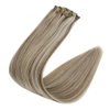 Full Shine Clip in Hair Extensions Ash Brown Highlights Platinum Blonde 14 Inch Full Head Clip in Hair Extensions 8Pcs/120G Pu Weft Real Human Hair Clip in Extensions Seamless Human Hair