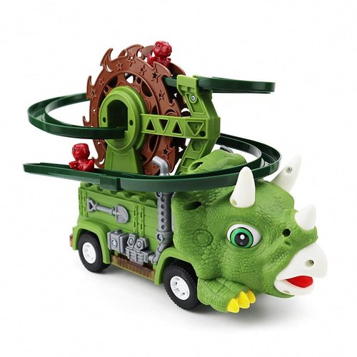 Deserthome Dinosaur Truck Toys for Kids, Stair Climbing Dinosaur Track Toy Car, Dinosaur Car Carrier Truck Toy with 3 Dinosaurs,Toddler Birthday Gifts with Music & Lights for 3 4 5 Year Old Boys