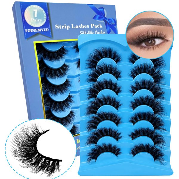 7 Pairs Faux Mink Lashes Full Volume Strip Lashes Mink Lashes Fluffy False Eyelashes Wispy Lashes Multipack 6D Volume Fake Eyelashes by FOINEMYED