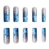 Hkanlre Blue Press on Nails Square Long Fake Nails Tips Full Cover Flower Gradient False Nails for Women and Girls 24PCS