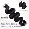 Body Wave Tape in Hair Extensions 16 Inch Natural Black Remy Human Hair Real Seamless Skin Weft Invisible PU Tape in Hair Extensions Curly Wave Double Sided Tape Hair for Women 20pcs 50g