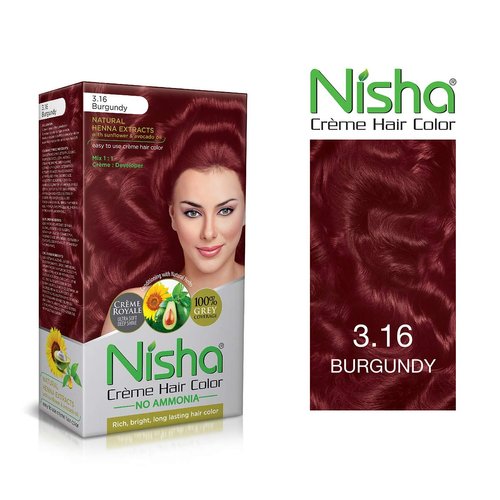 Nisha Creme Hair Color, Hair Dye, Burgundy (Pack of 3)