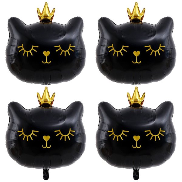 Giant Cat Balloons 22 Inch Adorable Black Crown Kitty White Cat Balloons for Kitten Pet Cat Theme Birthday Party Decorations