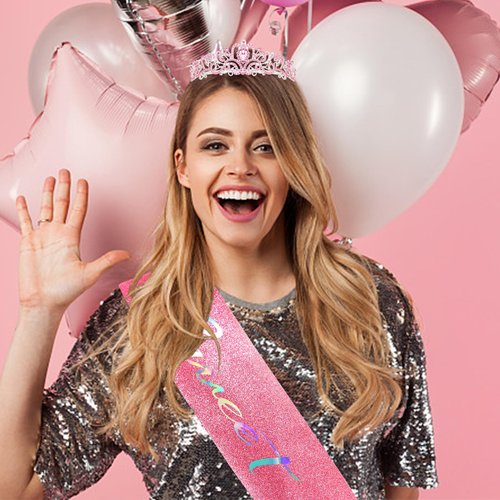 YARIEW Sweet 16 Birthday Decorations for Girls, Pink Sweet 16 Sash and Tiara, Birthday Crown and Sash, 16th Birthday Gifts for Girls, Sweet Sixteen Gifts for Girls