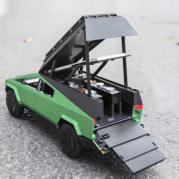 Cybertruck Toy Trucks with RV Motorcycle Diecast Metal Toy Car Model Pickup Truck 1/24 Toy Camper Van with Sound and Light Effect Gift Age for 6 Year Up (Green)