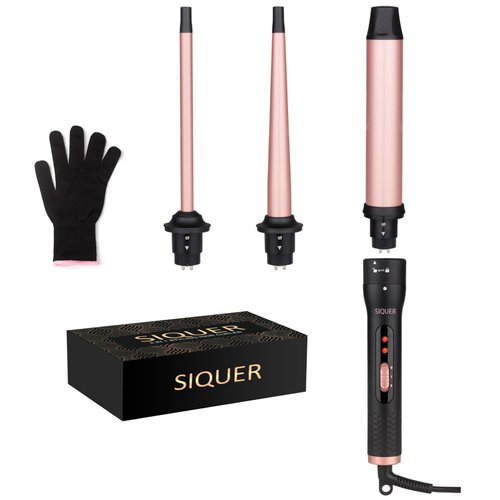 3 in 1 Curling Wand Set - SIQUER Hair Waver Curling Iron for Women with 3 Interchangable Ceramic Beach Waves Wands 1/2 Inch to 1 1/4 Inch Fast Heating Up Hair Curler with Box (Rose, Black)