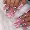 Rchovsam xl Press on Nails Square Extra Long Fake Nails Gold Butterfly Stick on Nails Glue on Nails Pink 3D Diamond Flowers Extra Long Press on Nails For Wemon and Girls 24pcs