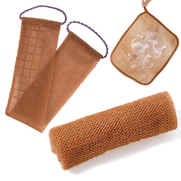 3 Pcs African net Sponge washcloth for exfoliating Body Scrubber Shower Essentials African net Bath sponges Bathing Shower Cloth kit for face, Back