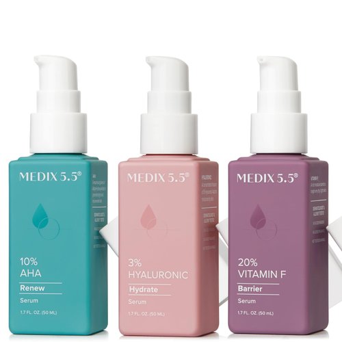 MEDIX Anti Aging Skin Care Booster 3PC Bundle | 10% AHA Exfoliating Boost + 3% Hyaluronic Acid Hydrating Serum + 20% Vitamin F Renew Boost | Enhancing Additives Drops For Daily Skin Care Routine, 3pc