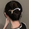 Yonchic 2-Piece Metal Pearl Hair Barrettes Clips, Simple Style Fish Tail Clip, Non Slip Elegant Retro Claw for Thin/Medium Thick Hair, Trendy Multiple Shapes Aesthetic Hair Accessories