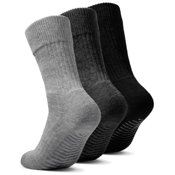 Gripjoy Non-Binding Diabetic Socks with Grippers - Loose Fitting & Stretchy - Unisex - 3 pairs, Multi-color