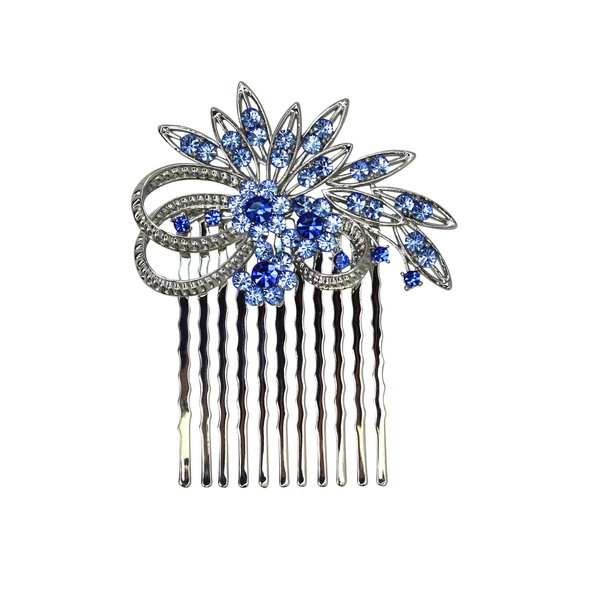 Faship Gorgeous Dark Blue Rhinestone Crystal Floral Hair Comb