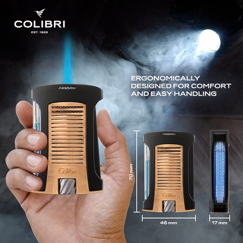 Colibri Daytona Lighter for - Refillable Butane Torch with Adjustable Flame & Fuel Window - Single-Action Ignition - Black Matte Finish with Colored Metallic Accent - Rose Gold