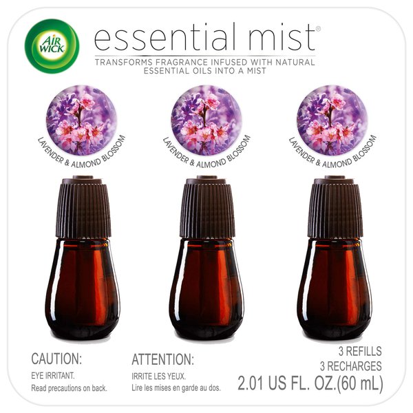 Air Wick Essential Mist, Essential Oil Diffuser Refill, Lavender & Almond Blossom, 3 Count, Air Freshener