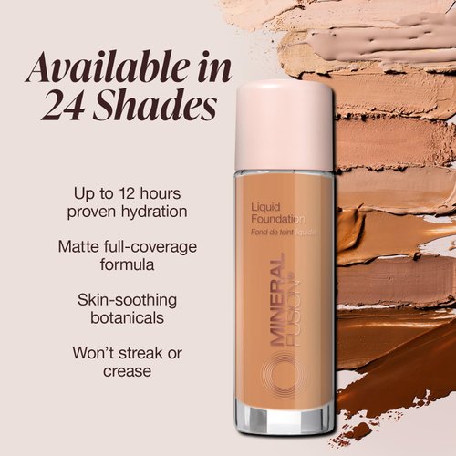 Mineral Fusion Full Coverage Foundation, Liquid Foundation - Neutral 1- Fair Complexion w/Neutral Undertones, Lightweight Matte Finish, Up to 12 Hr Hydration, Hypoallergenic & Vegan, 1 fl. oz
