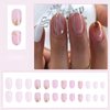 Rchovsam White French Press on Nails Short Round False Nails Pink Marble Press Ons Gold Glitter Acrylic Design Fake Nails Glue on Nails Full Cover Gel Nails for Glirs 24pcs