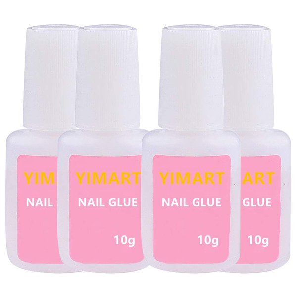 YIMART 10g Fast Drying Strong Adhesive Glue for False Nail Tip Manicure Decoration Nail Glue with Brush (4pcs)