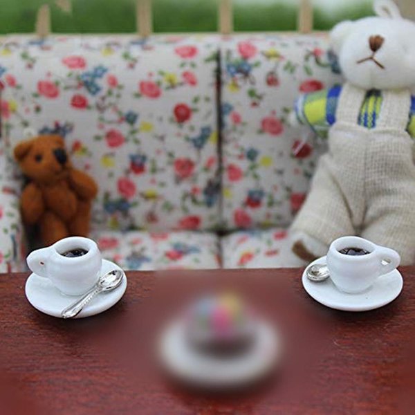 SXFSE Dollhouse Decoration Accessories, 1:12 Dollhouse Miniature Scene Model Coffee Cup with Spoon Play Toy (2 PCS, 14 x 22mm)