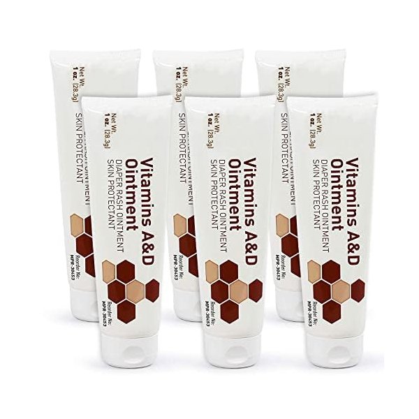 MEDca Vitamin A & D Diaper Rash Ointment- Protectant Cream For Sensitive Baby Skin - Lanolin & Petrolatum Formula, Dry-Cracked Hands/Feet/Face Skin, 1oz Tube, Pack of 6