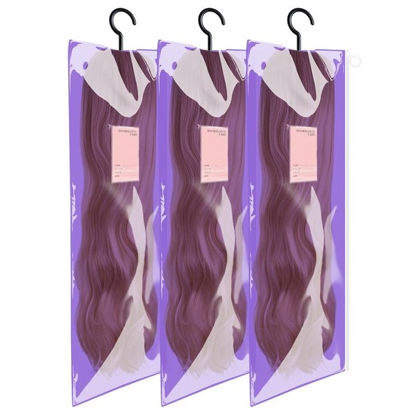 3PCS Wig Storage Bags Dust-proof Wig Bag with Hook Portable Wig Holder Transparent Wig Organizer for Multiple Wigs Stand PVC Waterproof Wig Storage for Multiple Wigs Hanger for All Wigs ( Purple）