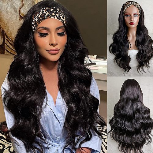 GDWIGS Long Wavy Headband Wig for Black Women Synthetic Headband Wigs 180% Density Body Wave Headband Wig Full Ends Glueless Headband Wigs Heat Resistant 22inch