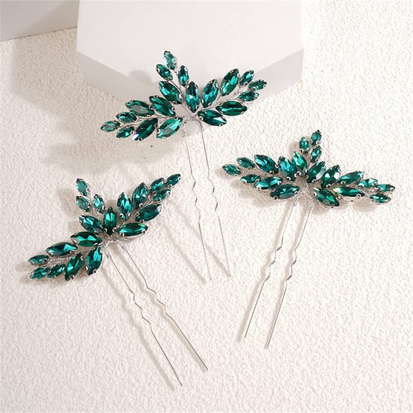 BERYUAN Wedding Crystal Hair Pins Teardrop Crystal Rhinestone Hair Piece Wedding Hair Accessories for Flower Girls Bridal Headband for Wedding(3PCS) (PEACOCK GREEN)
